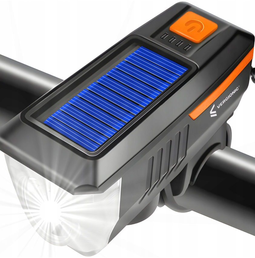 LED fietslamp - Met fietsbel - Solar + USB - 300 Lumen LED fietslamp - Met fietsbel - Solar + USB - 300 Lumen